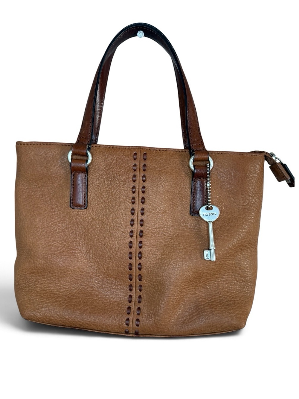 Vintage Fossil Brown Cognac Leather Mini Satchel Handbag Purse Y2K Multi Pocket